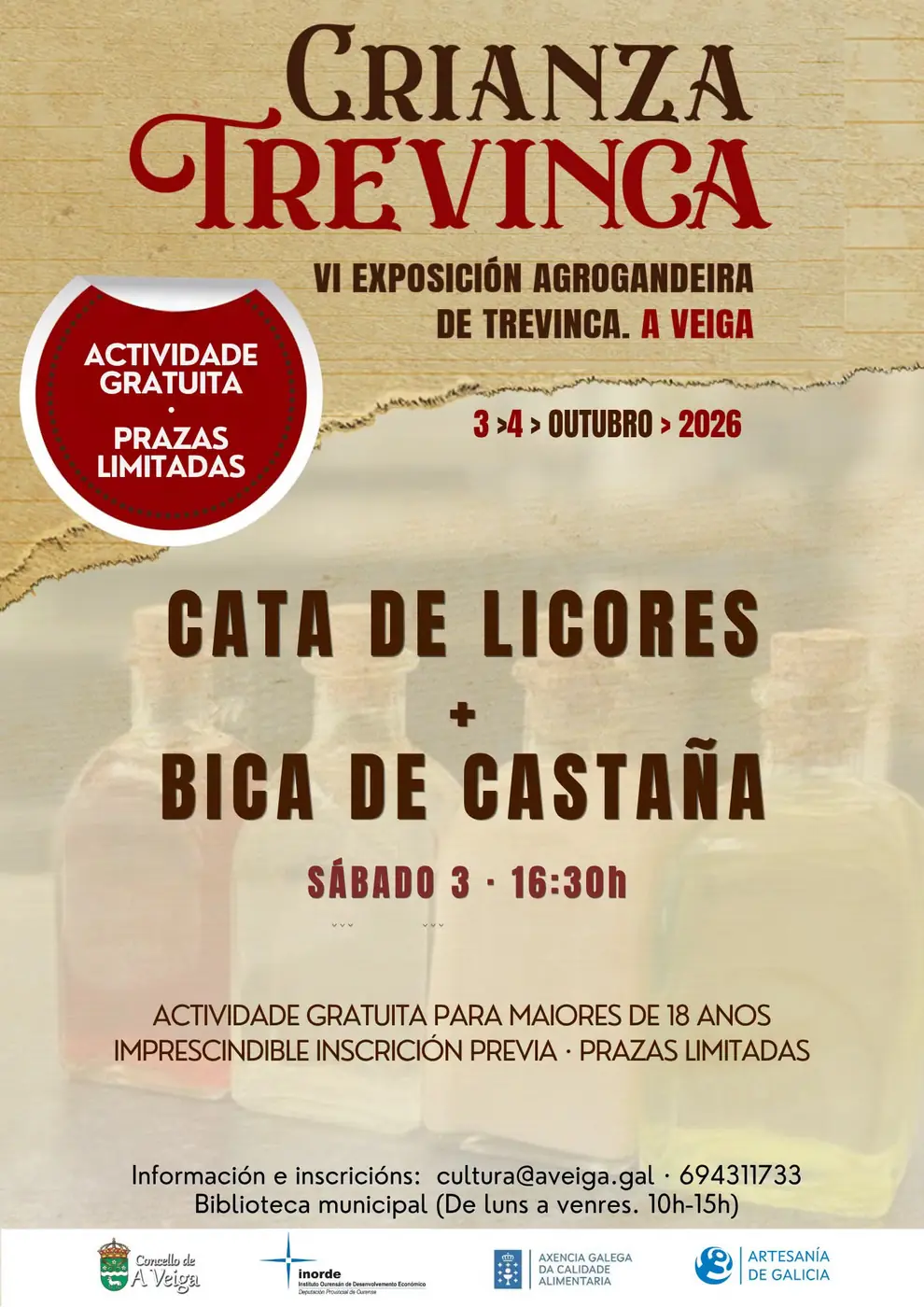 Cartel da cata de licores e bica de castaña de Crianza Trevinca