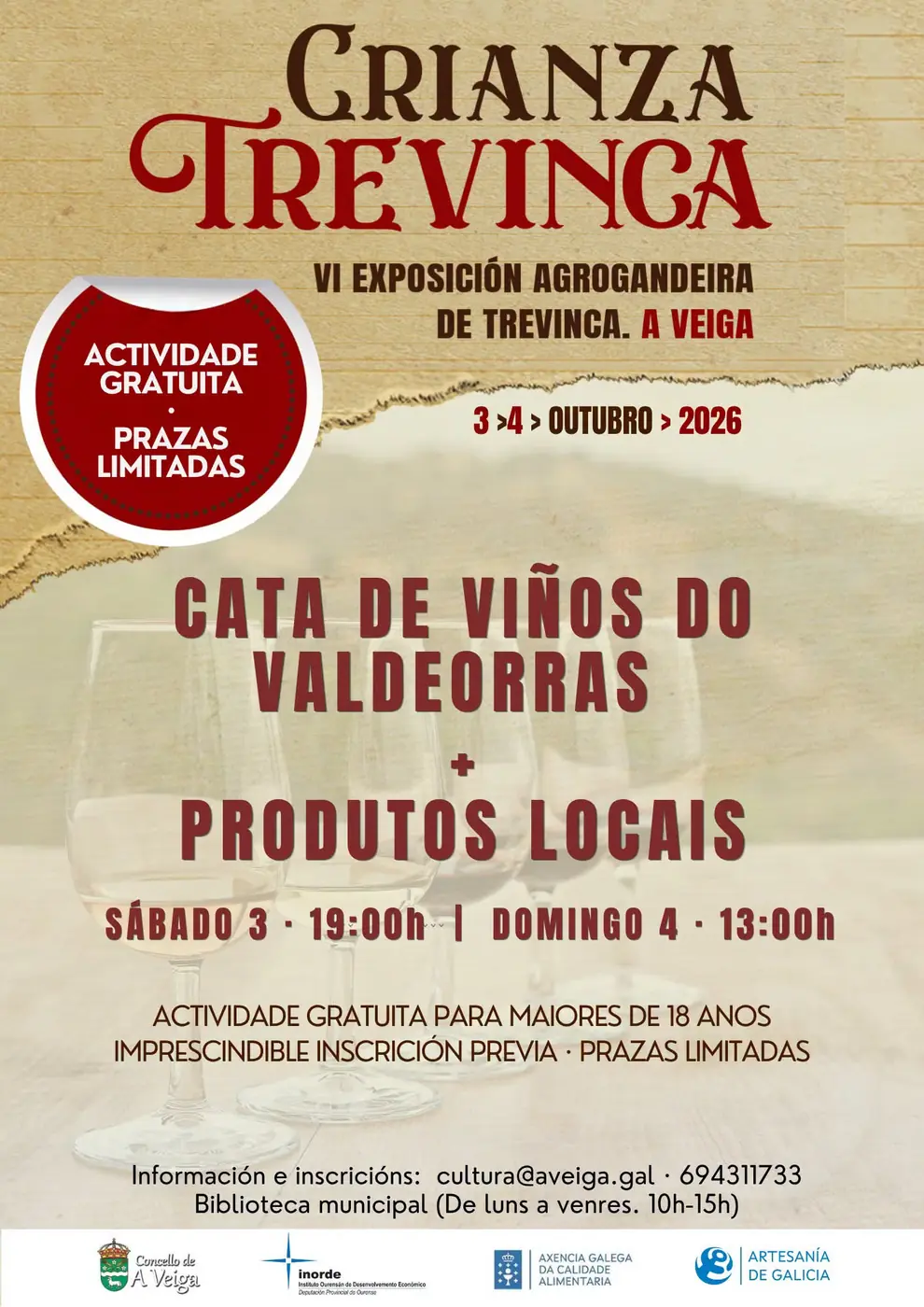 Cartel da cata de viños do Valdeorras con produtos locais de Crianza Trevinca